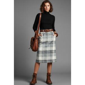 L.L. Bean Classic Fit Gray Plaid Fully Lined Midi-Length Pencil Skirt Women's 10